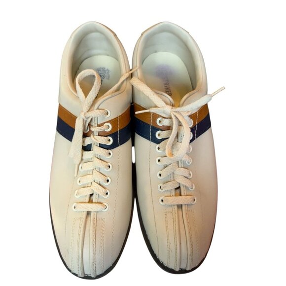 Vintage Striker Beige Split Toe Bowling Shoes Mens Size 10 Rockabilly Steampunk - Picture 5 of 15
